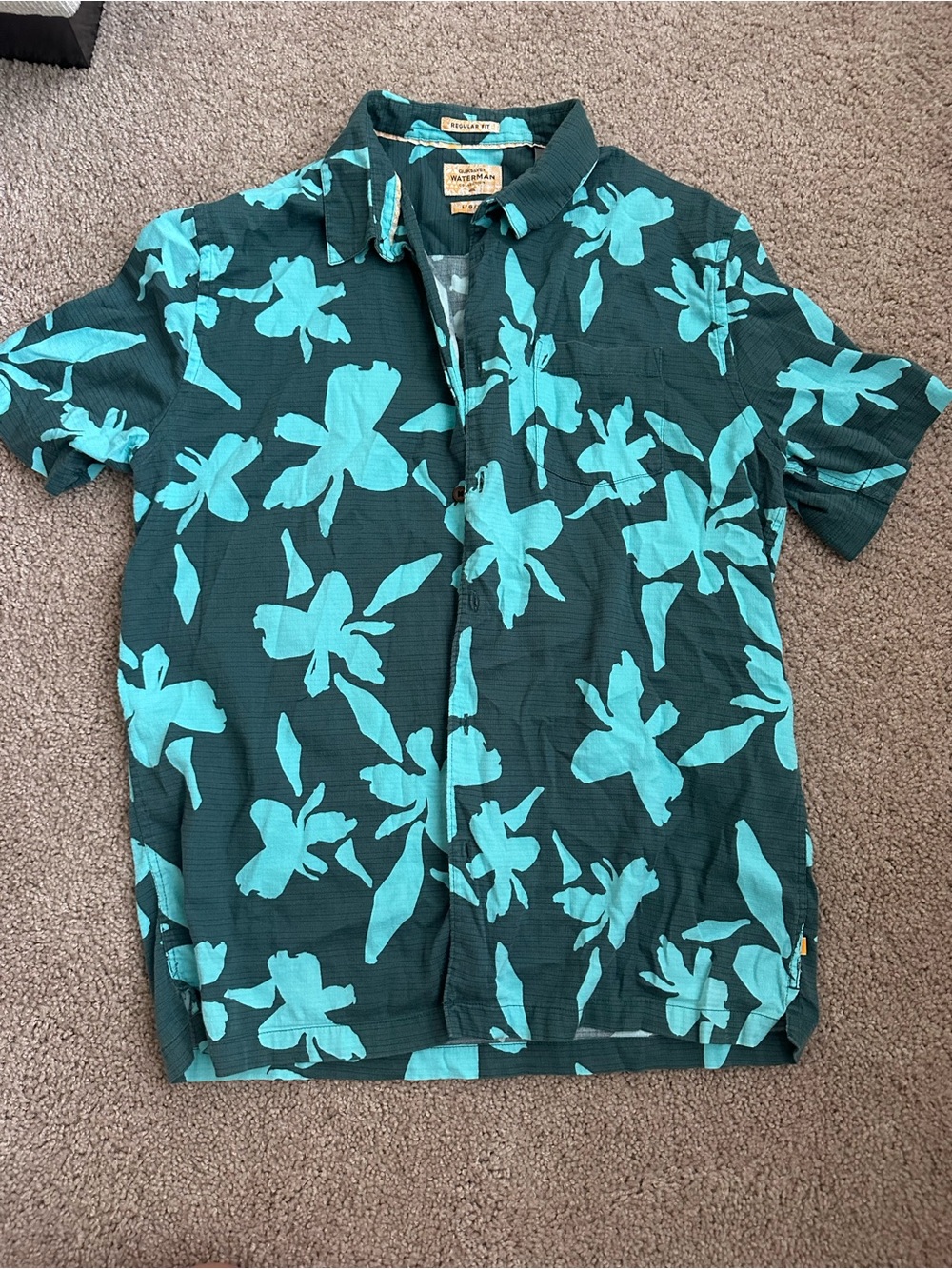 Quiksilver Button-Down Shirt with Teal Floral Print